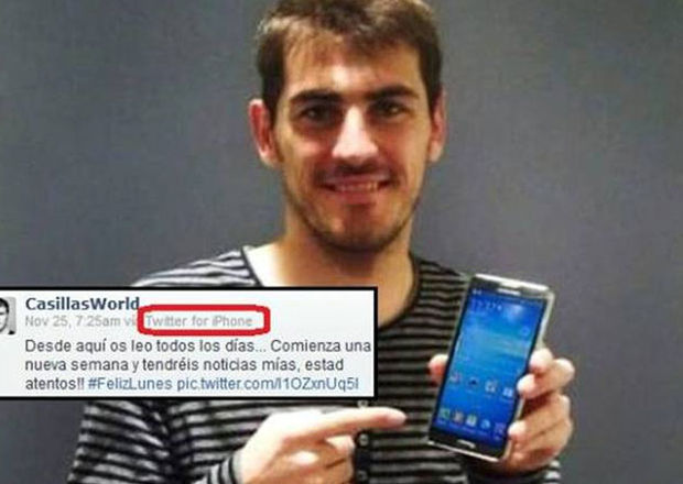 Iker Casillas promocionó un Samsung usando un iPhone